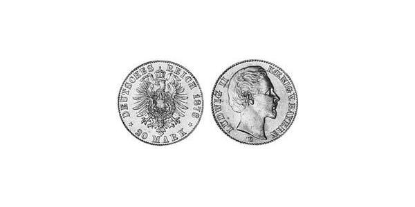 20 Марка Королевство Бавария (1806 - 1918) Золото Людвиг II (король Баварии)(1845 – 1886)