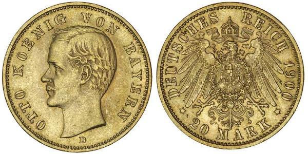 20 Марка Королевство Бавария (1806 - 1918) Золото Отто I (король Баварии)(1848 – 1916)