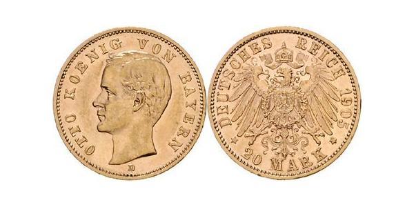 20 Марка Королевство Бавария (1806 - 1918) Золото Отто I (король Баварии)(1848 – 1916)