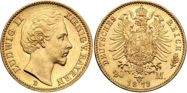 20 Марка Королевство Бавария (1806 - 1918) Золото Людвиг I (король Баварии)(1786 – 1868)