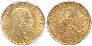 20 Марка Королевство Вюртемберг (1806-1918) Золото Wilhelm II, German Emperor (1859-1941)