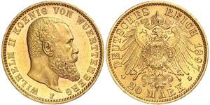 20 Марка Королевство Вюртемберг (1806-1918) Золото Wilhelm II, German Emperor (1859-1941)