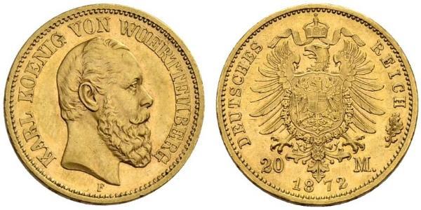 20 Марка Королевство Вюртемберг (1806-1918) Золото 