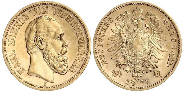 20 Марка Королевство Вюртемберг (1806-1918) Золото 