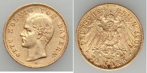 20 Марка Королівство Баварія (1806 - 1918) Золото Otto of Bavaria (1848 – 1916)