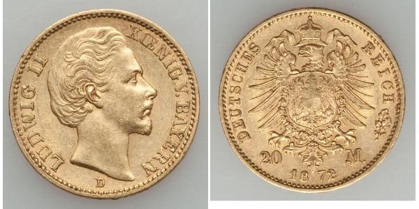 20 Марка Королівство Баварія (1806 - 1918) Золото Людвиг I (король Баварії)(1786 – 1868)