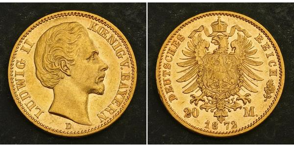 20 Марка Королівство Баварія (1806 - 1918) Золото Людвиг I (король Баварії)(1786 – 1868)