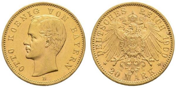 20 Марка Королівство Баварія (1806 - 1918) Золото Otto of Bavaria (1848 – 1916)