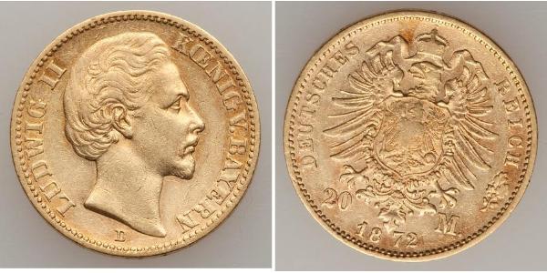 20 Марка Королівство Баварія (1806 - 1918) Золото Людвиг I (король Баварії)(1786 – 1868)