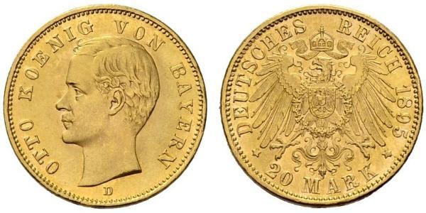 20 Марка Королівство Баварія (1806 - 1918) Золото Otto of Bavaria (1848 – 1916)