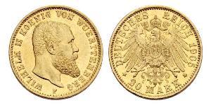 20 Марка Королівство Вюртемберг Золото Wilhelm II, German Emperor (1859-1941)