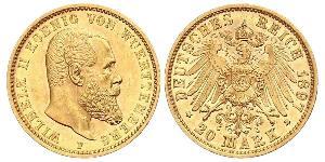 20 Марка Королівство Вюртемберг Золото Wilhelm II, German Emperor (1859-1941)