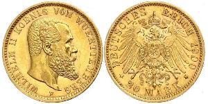 20 Марка Королівство Вюртемберг Золото Wilhelm II, German Emperor (1859-1941)
