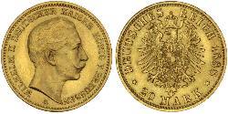 20 Марка Королівство Пруссія (1701-1918) Золото Wilhelm II, German Emperor (1859-1941)