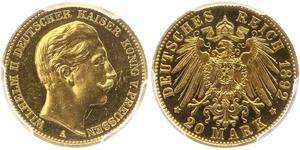 20 Марка Королівство Пруссія (1701-1918) Золото Wilhelm II, German Emperor (1859-1941)