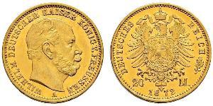 20 Марка Королівство Пруссія (1701-1918) Золото Wilhelm I, German Emperor (1797-1888)