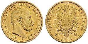 20 Марка Королівство Пруссія (1701-1918) Золото Wilhelm I, German Emperor (1797-1888)