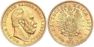 20 Марка Королівство Пруссія (1701-1918) Золото Wilhelm I, German Emperor (1797-1888)