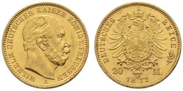 20 Марка Королівство Пруссія (1701-1918) Золото Wilhelm I, German Emperor (1797-1888)