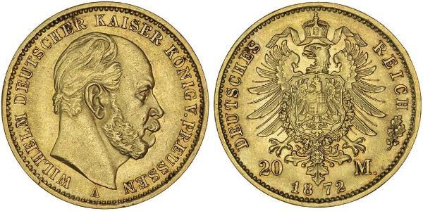20 Марка Королівство Пруссія (1701-1918) Золото Wilhelm I, German Emperor (1797-1888)