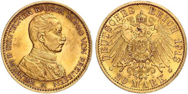 20 Марка Королівство Пруссія (1701-1918) Золото Wilhelm II, German Emperor (1859-1941)