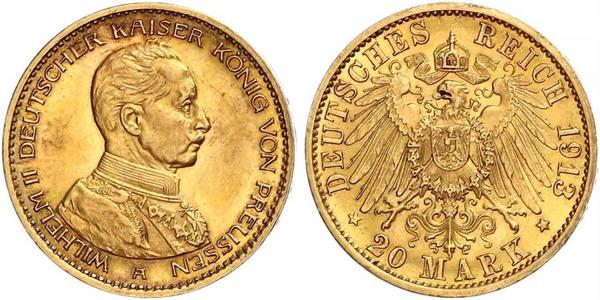 20 Марка Королівство Пруссія (1701-1918) Золото Wilhelm II, German Emperor (1859-1941)