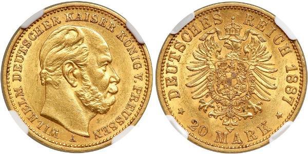 20 Марка Королівство Пруссія (1701-1918) Золото Wilhelm I, German Emperor (1797-1888)