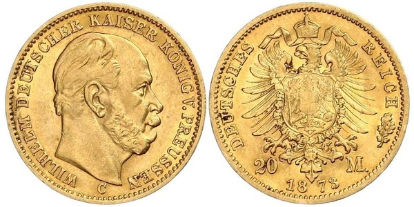 20 Марка Королівство Пруссія (1701-1918) Золото Wilhelm I, German Emperor (1797-1888)