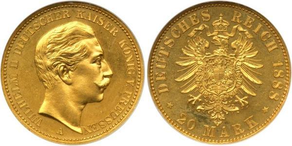 20 Марка Королівство Пруссія (1701-1918) Золото Wilhelm II, German Emperor (1859-1941)