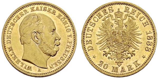 20 Марка Королівство Пруссія (1701-1918) Золото Wilhelm I, German Emperor (1797-1888)