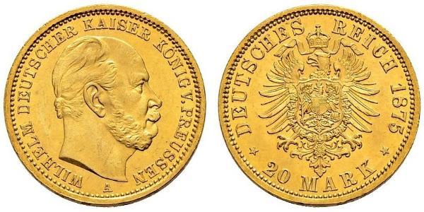 20 Марка Королівство Пруссія (1701-1918) Золото Wilhelm I, German Emperor (1797-1888)