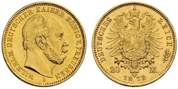 20 Марка Королівство Пруссія (1701-1918) Золото Wilhelm I, German Emperor (1797-1888)