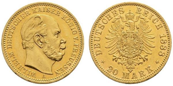 20 Марка Королівство Пруссія (1701-1918) Золото Wilhelm I, German Emperor (1797-1888)