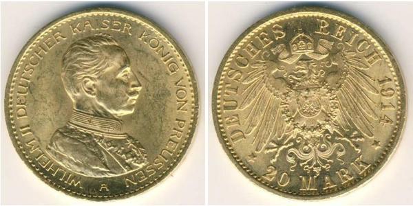 20 Марка Королівство Пруссія (1701-1918) Золото Wilhelm II, German Emperor (1859-1941)