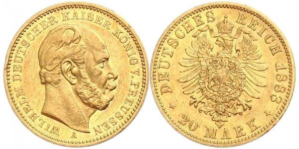 20 Марка Королівство Пруссія (1701-1918) Золото Wilhelm I, German Emperor (1797-1888)