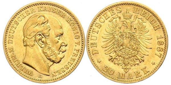 20 Марка Королівство Пруссія (1701-1918) Золото Wilhelm I, German Emperor (1797-1888)