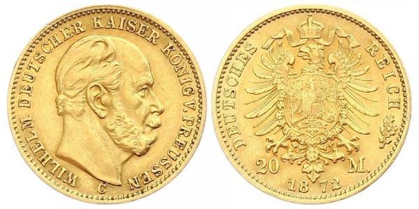 20 Марка Королівство Пруссія (1701-1918) Золото Wilhelm I, German Emperor (1797-1888)