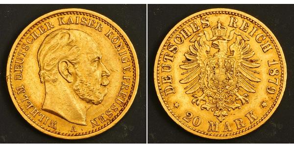 20 Марка Королівство Пруссія (1701-1918) Золото Wilhelm I, German Emperor (1797-1888)