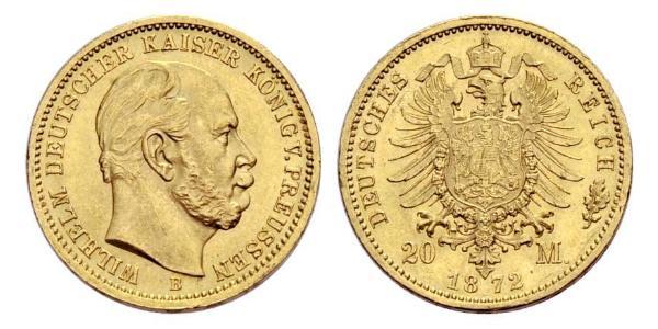 20 Марка Королівство Пруссія (1701-1918) Золото Wilhelm I, German Emperor (1797-1888)
