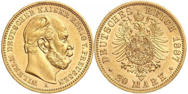 20 Марка Королівство Пруссія (1701-1918) Золото Wilhelm I, German Emperor (1797-1888)