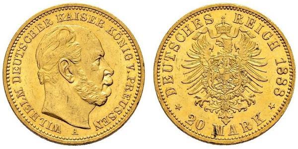 20 Марка Королівство Пруссія (1701-1918) Золото Wilhelm I, German Emperor (1797-1888)