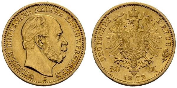20 Марка Королівство Пруссія (1701-1918) Золото Wilhelm I, German Emperor (1797-1888)