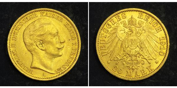 20 Марка Королівство Пруссія (1701-1918) Золото Wilhelm II, German Emperor (1859-1941)