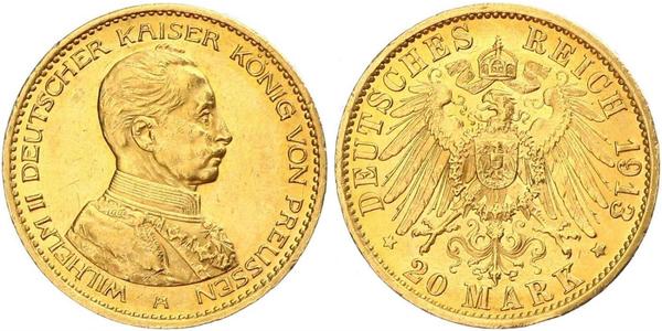 20 Марка Королівство Пруссія (1701-1918) Золото Wilhelm II, German Emperor (1859-1941)