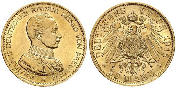 20 Марка Королівство Пруссія (1701-1918) Золото Wilhelm II, German Emperor (1859-1941)