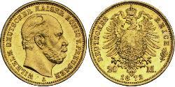 20 Марка Пруссия (королевство) (1701-1918) Золото Wilhelm I, German Emperor (1797-1888)