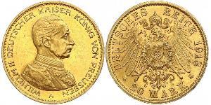 20 Марка Пруссия (королевство) (1701-1918) Золото Wilhelm II, German Emperor (1859-1941)