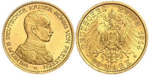 20 Марка Пруссия (королевство) (1701-1918) Золото Wilhelm II, German Emperor (1859-1941)