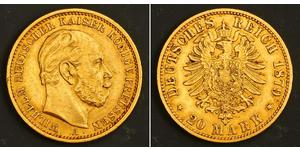20 Марка Пруссия (королевство) (1701-1918) Золото Wilhelm I, German Emperor (1797-1888)