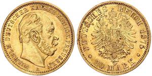 20 Марка Пруссия (королевство) (1701-1918) Золото Wilhelm I, German Emperor (1797-1888)